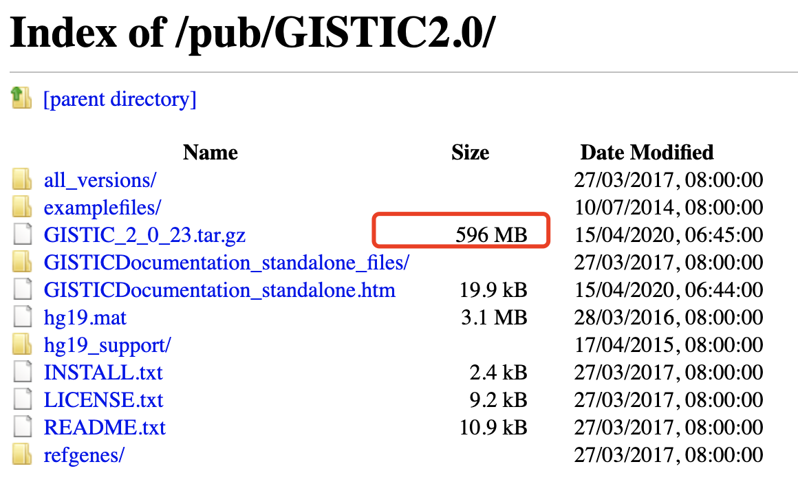 GISTIC软件的FTP站点