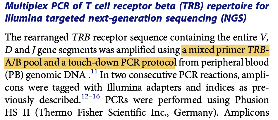 多重PCR来扩增TCR里面的TRB